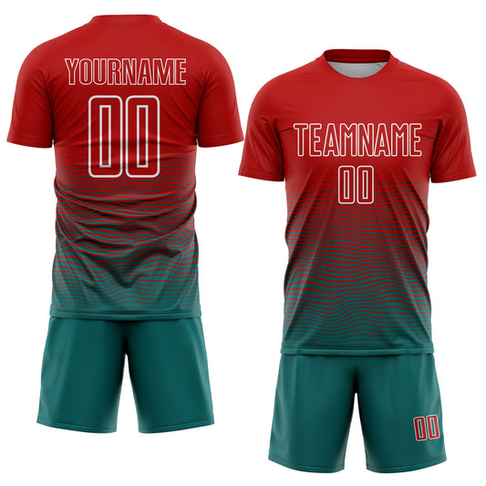 Custom Red Teal-White Gradient Line Sublimation Soccer Uniform Jersey - Sky-Custom