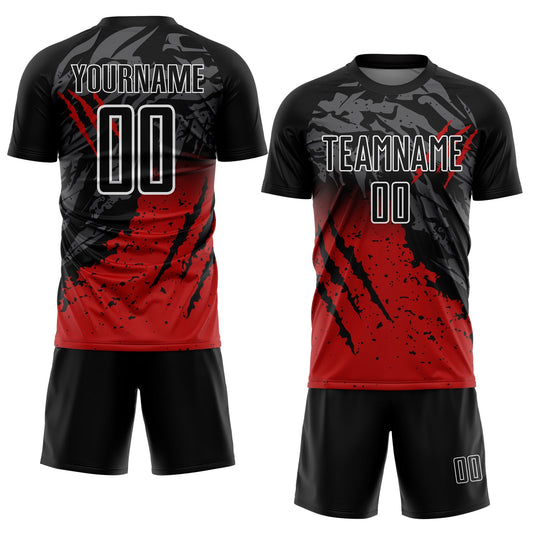 Custom Black Red-White Gradient Scratch Splash Sublimation Soccer Uniform Jersey - Sky-Custom
