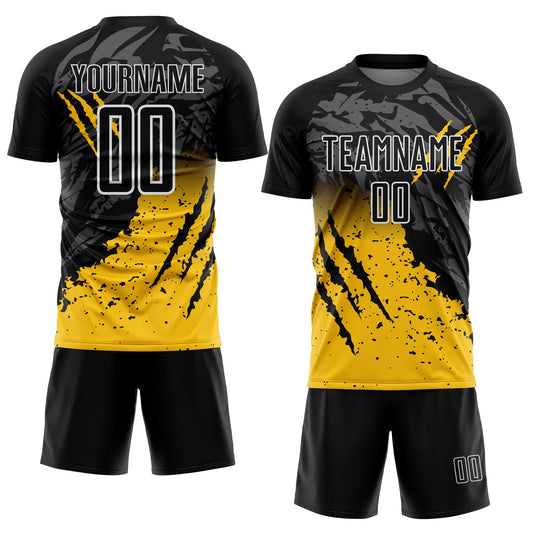 Custom Black Yellow-White Gradient Scratch Splash Sublimation Soccer Uniform Jersey - Sky-Custom