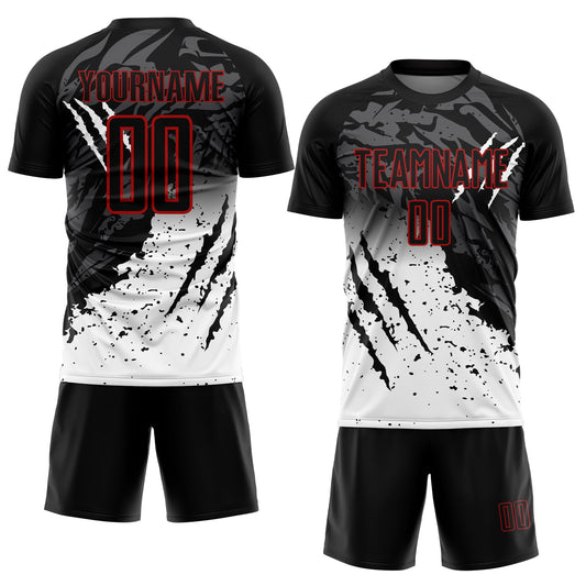 Custom Black White-Red Gradient Scratch Splash Sublimation Soccer Uniform Jersey - Sky-Custom