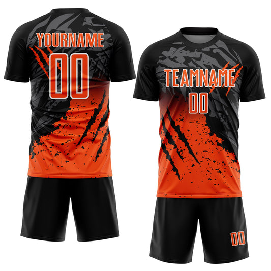 Custom Black Orange-White Gradient Scratch Splash Sublimation Soccer Uniform Jersey - Sky-Custom