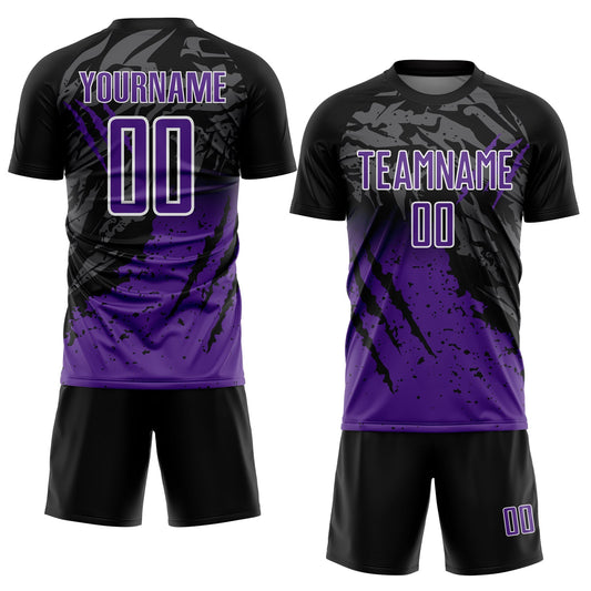 Custom Black Purple-White Gradient Scratch Splash Sublimation Soccer Uniform Jersey - Sky-Custom