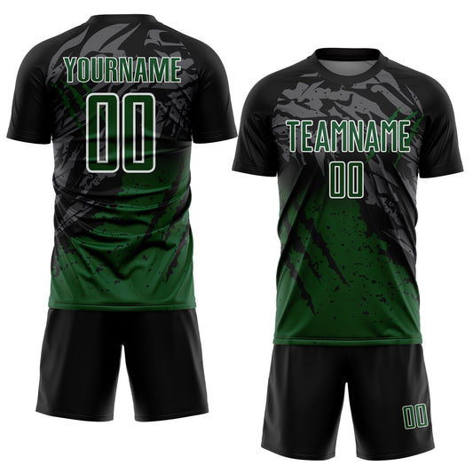 Custom Black Green-White Gradient Scratch Splash Sublimation Soccer Uniform Jersey - Sky-Custom