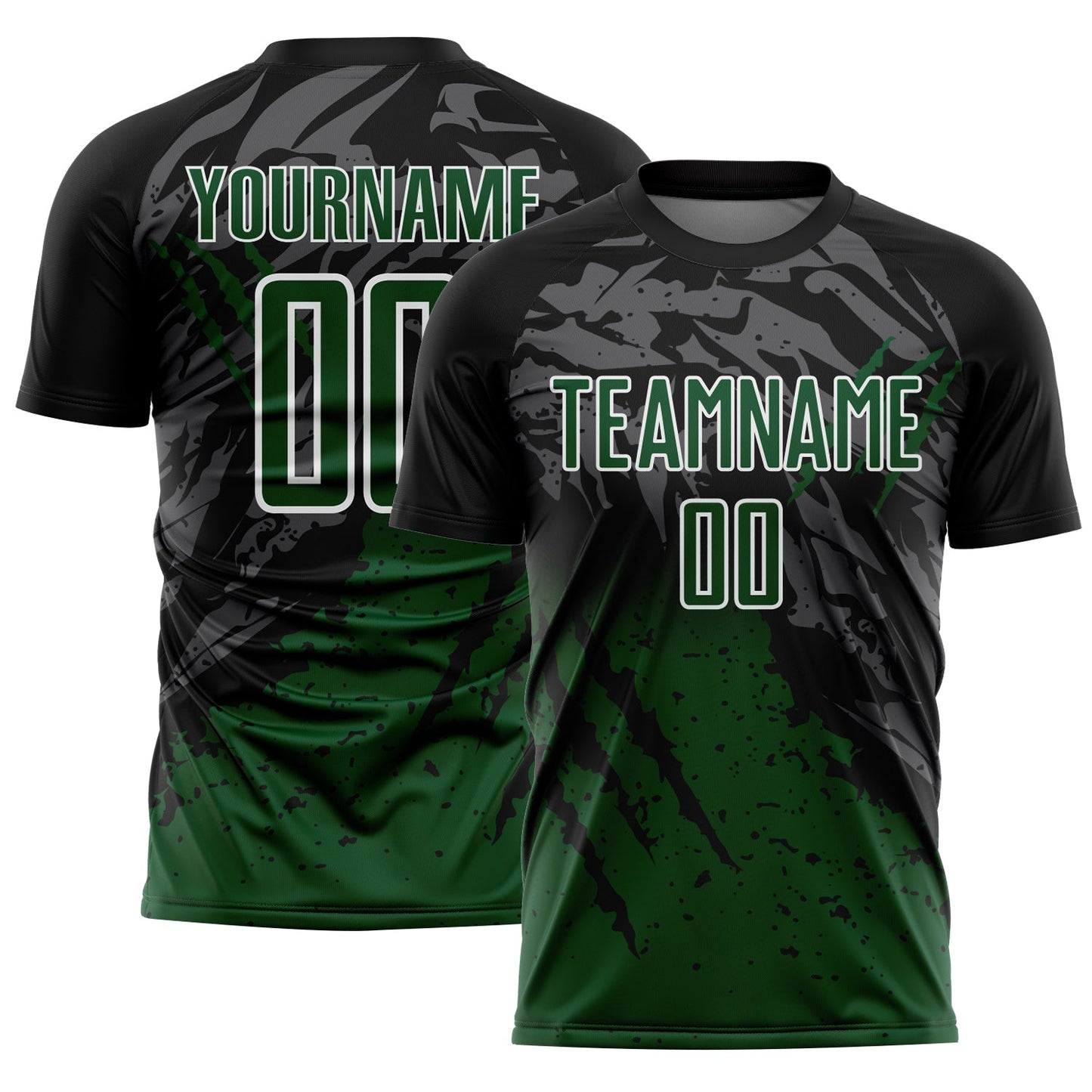Custom Black Green-White Gradient Scratch Splash Sublimation Soccer Uniform Jersey - Sky-Custom