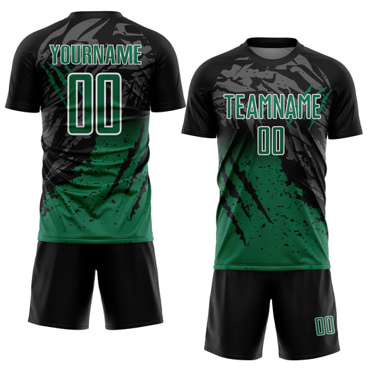 Custom Black Kelly Green-White Gradient Scratch Splash Sublimation Soccer Uniform Jersey - Sky-Custom