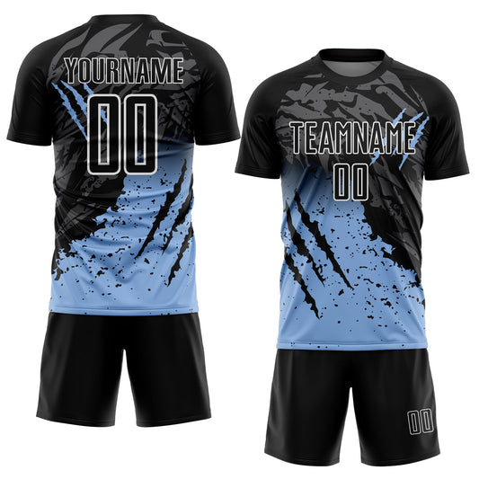 Custom Black Light Blue-White Gradient Scratch Splash Sublimation Soccer Uniform Jersey - Sky-Custom