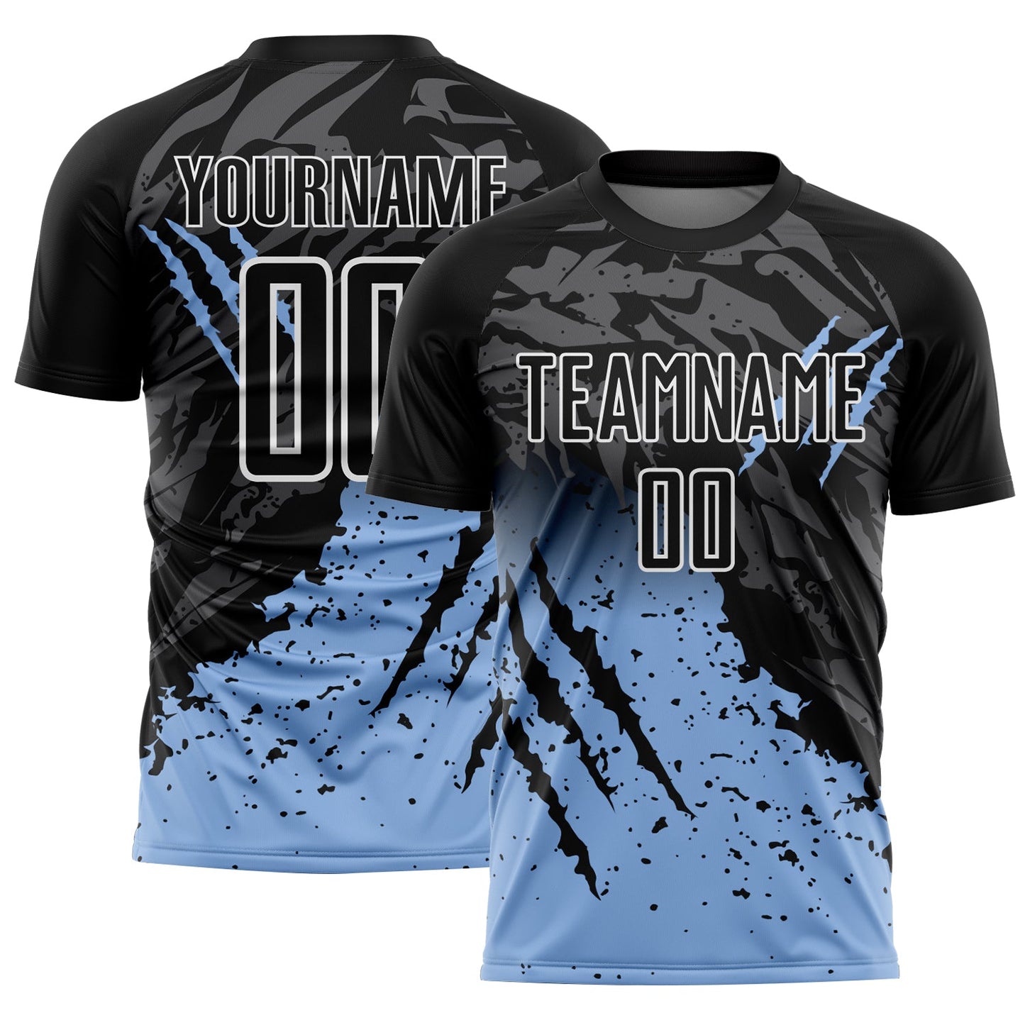 Custom Black Light Blue-White Gradient Scratch Splash Sublimation Soccer Uniform Jersey - Sky-Custom