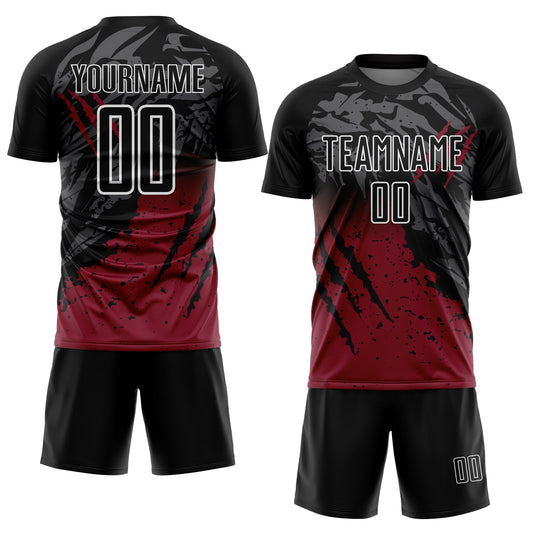 Custom Black Crimson-White Gradient Scratch Splash Sublimation Soccer Uniform Jersey - Sky-Custom