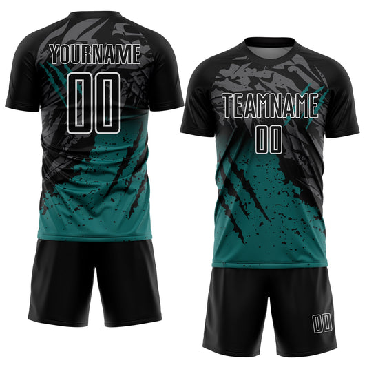 Custom Black Teal-White Gradient Scratch Splash Sublimation Soccer Uniform Jersey - Sky-Custom