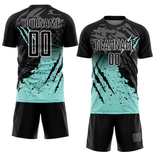 Custom Black Ice Blue-White Gradient Scratch Splash Sublimation Soccer Uniform Jersey - Sky-Custom