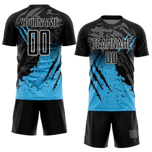 Custom Black Sky Blue-White Gradient Scratch Splash Sublimation Soccer Uniform Jersey - Sky-Custom