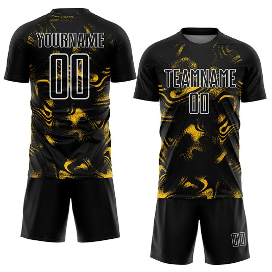 Custom Black Yellow-White Abstract Liquid Sublimation Soccer Uniform Jersey - Sky-Custom
