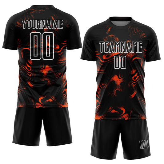 Custom Black Orange-White Abstract Liquid Sublimation Soccer Uniform Jersey - Sky-Custom