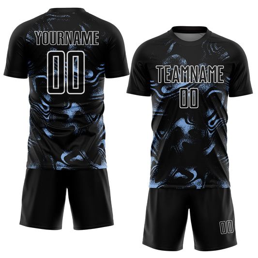 Custom Black Light Blue-White Abstract Liquid Sublimation Soccer Uniform Jersey - Sky-Custom