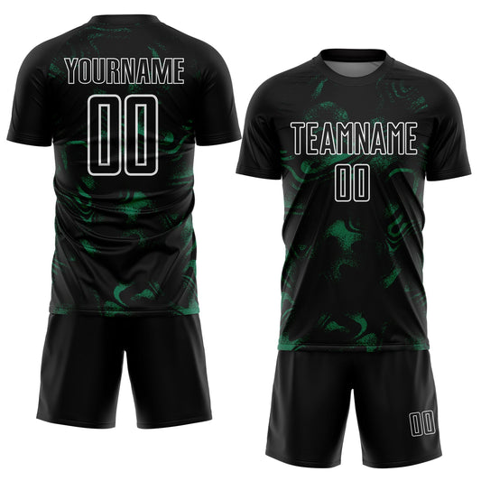 Custom Black Kelly Green-White Abstract Liquid Sublimation Soccer Uniform Jersey - Sky-Custom