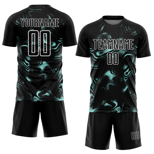 Custom Black Ice Blue-White Abstract Liquid Sublimation Soccer Uniform Jersey - Sky-Custom