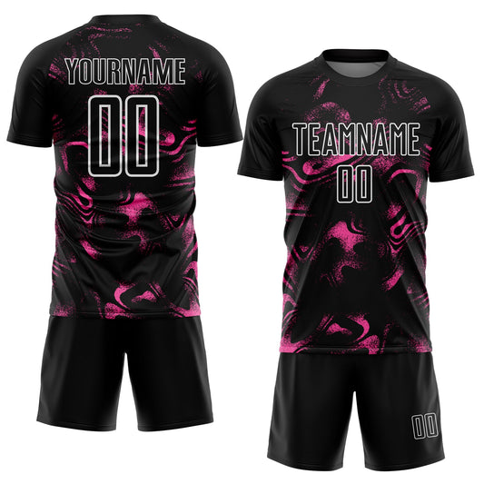 Custom Black Pink-White Abstract Liquid Sublimation Soccer Uniform Jersey - Sky-Custom