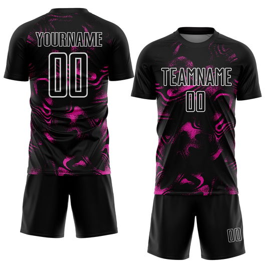 Custom Black Deep Pink-White Abstract Liquid Sublimation Soccer Uniform Jersey - Sky-Custom