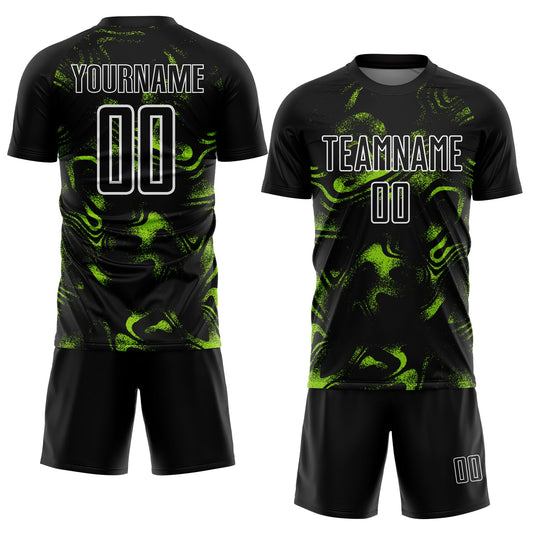 Custom Black Neon Green-White Abstract Liquid Sublimation Soccer Uniform Jersey - Sky-Custom