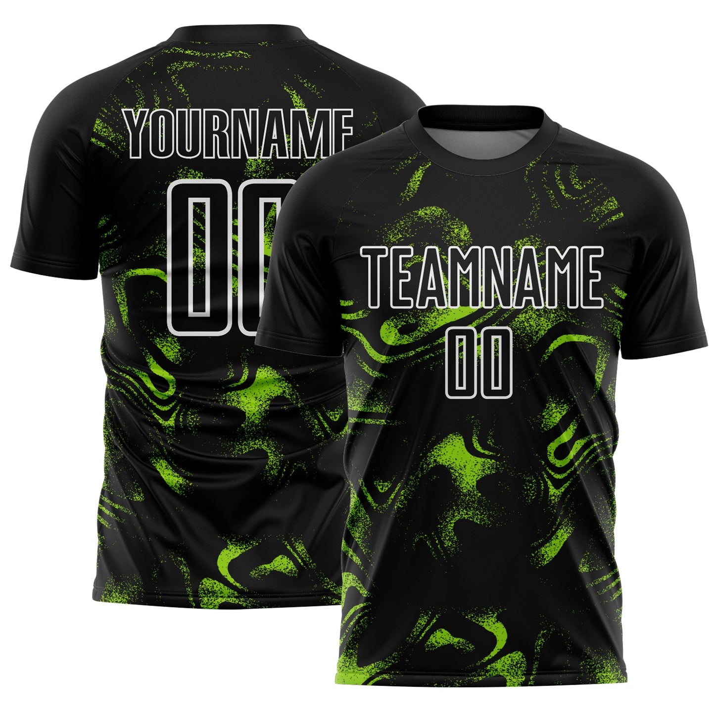 Custom Black Neon Green-White Abstract Liquid Sublimation Soccer Uniform Jersey - Sky-Custom