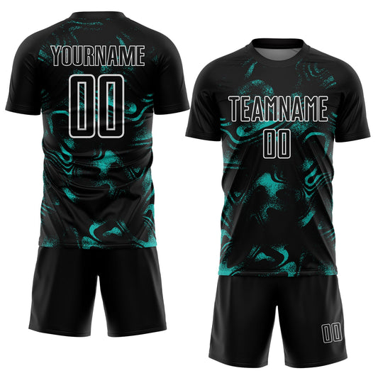 Custom Black Aqua-White Abstract Liquid Sublimation Soccer Uniform Jersey - Sky-Custom