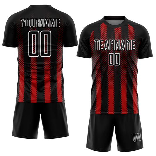 Custom Black Red-White Geometric Shape Sublimation Soccer Uniform Jersey - Sky-Custom
