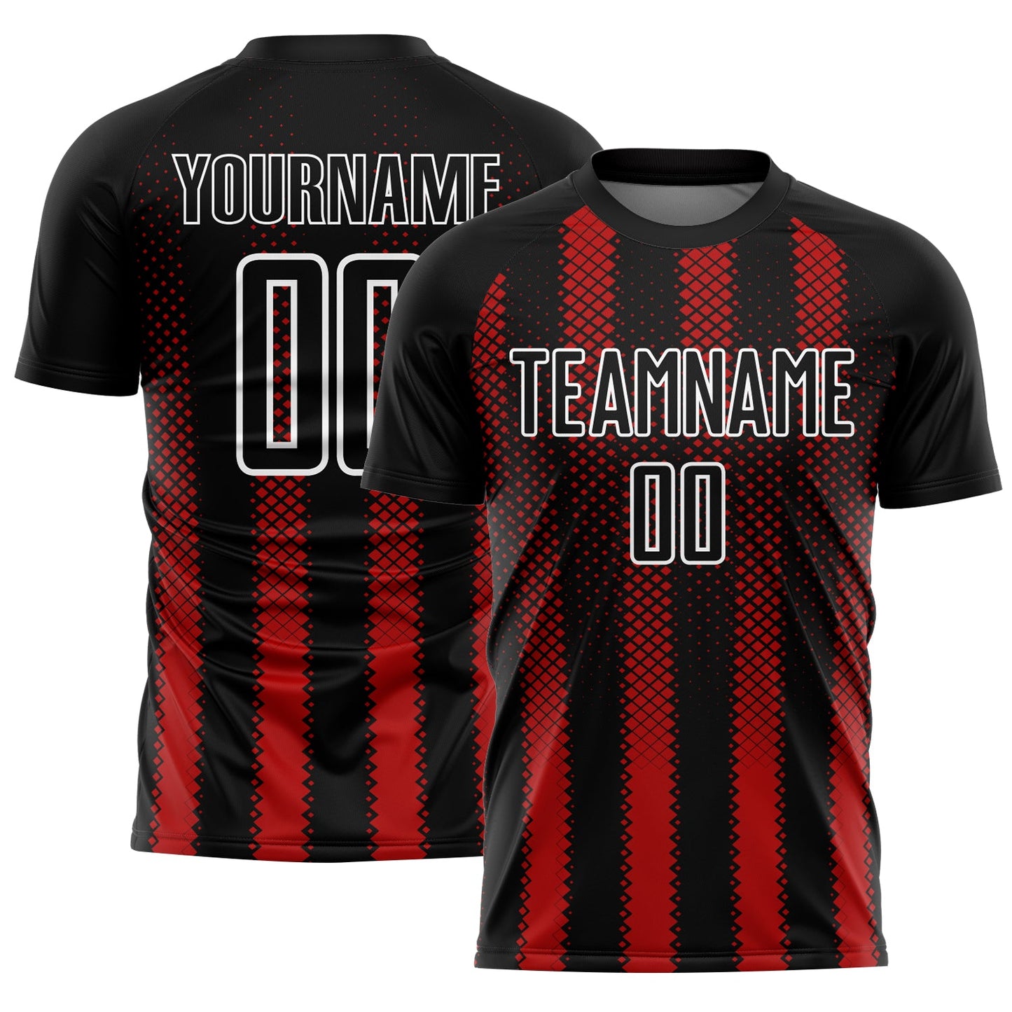 Custom Black Red-White Geometric Shape Sublimation Soccer Uniform Jersey - Sky-Custom