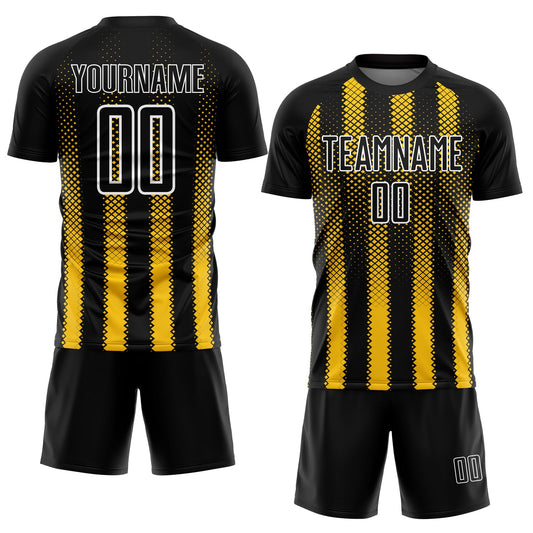 Custom Black Yellow-White Geometric Shape Sublimation Soccer Uniform Jersey - Sky-Custom