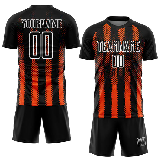 Custom Black Orange-White Geometric Shape Sublimation Soccer Uniform Jersey - Sky-Custom