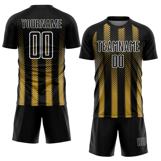 Custom Black Old Gold-White Geometric Shape Sublimation Soccer Uniform Jersey - Sky-Custom