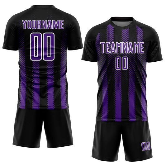 Custom Black Purple-White Geometric Shape Sublimation Soccer Uniform Jersey - Sky-Custom