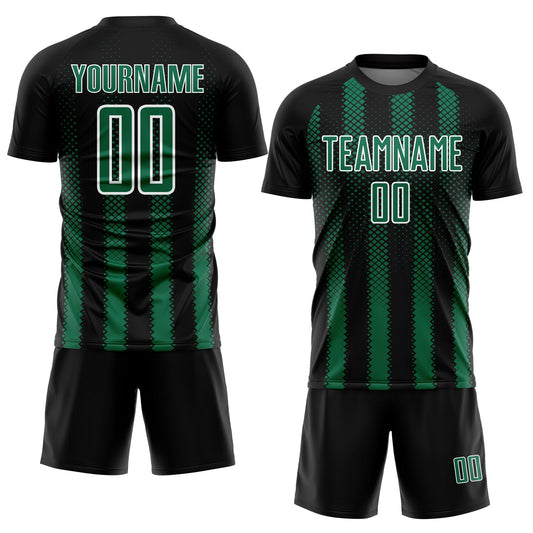 Custom Black Kelly Green-White Geometric Shape Sublimation Soccer Uniform Jersey - Sky-Custom