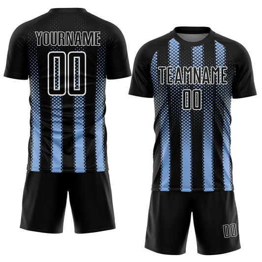 Custom Black Light Blue-White Geometric Shape Sublimation Soccer Uniform Jersey - Sky-Custom