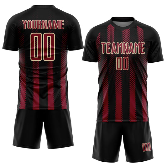 Custom Black Crimson-Cream Geometric Shape Sublimation Soccer Uniform Jersey - Sky-Custom