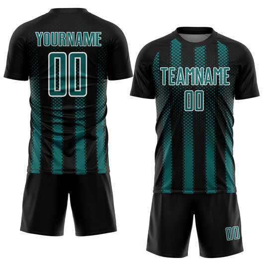 Custom Black Teal-White Geometric Shape Sublimation Soccer Uniform Jersey - Sky-Custom