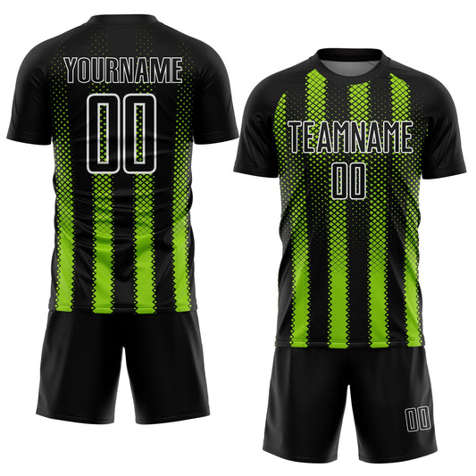 Custom Black Neon Green-White Geometric Shape Sublimation Soccer Uniform Jersey - Sky-Custom