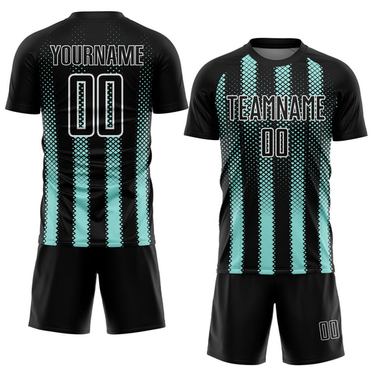 Custom Black Ice Blue-White Geometric Shape Sublimation Soccer Uniform Jersey - Sky-Custom