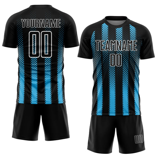 Custom Black Sky Blue-White Geometric Shape Sublimation Soccer Uniform Jersey - Sky-Custom