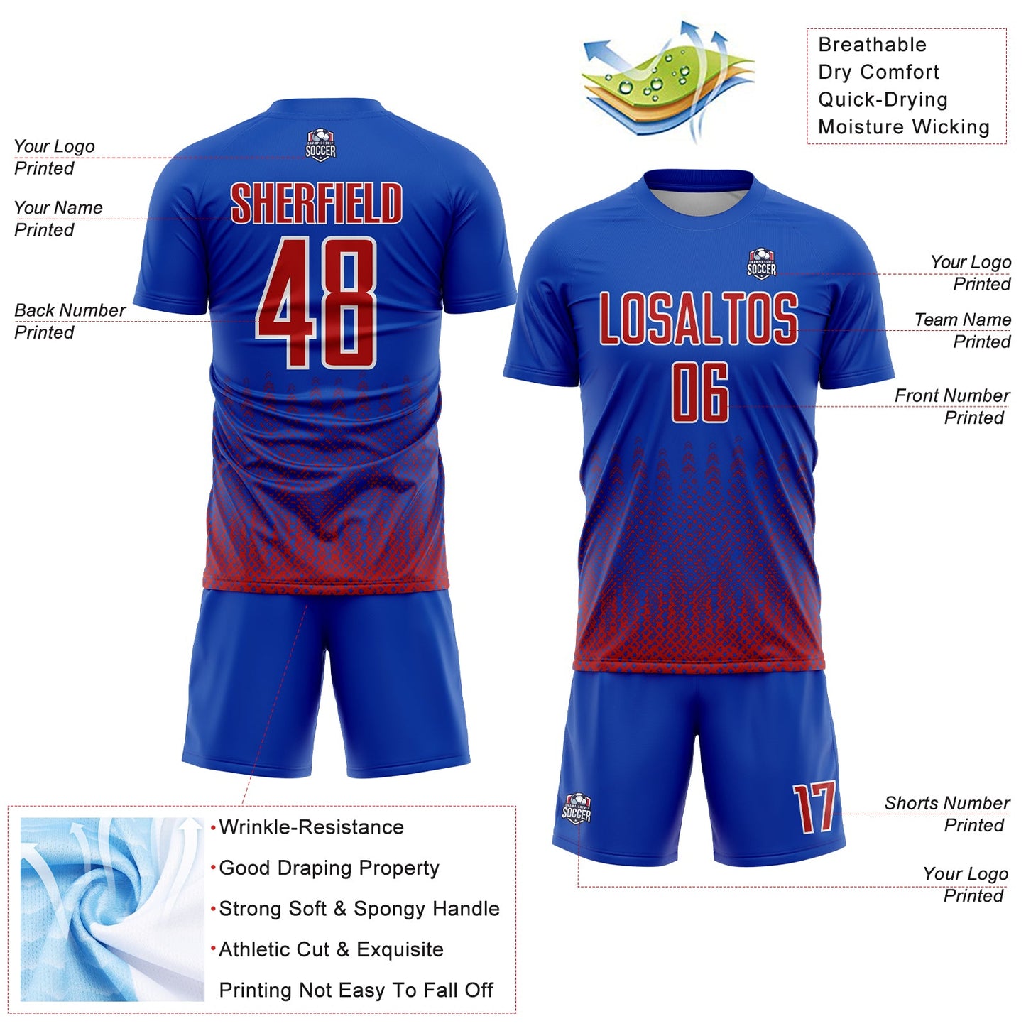 Custom Royal Red-White Geometric Shape Sublimation Soccer Uniform Jersey - Sky-Custom