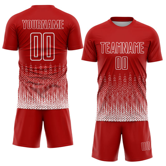 Custom Red White Geometric Shape Sublimation Soccer Uniform Jersey - Sky-Custom