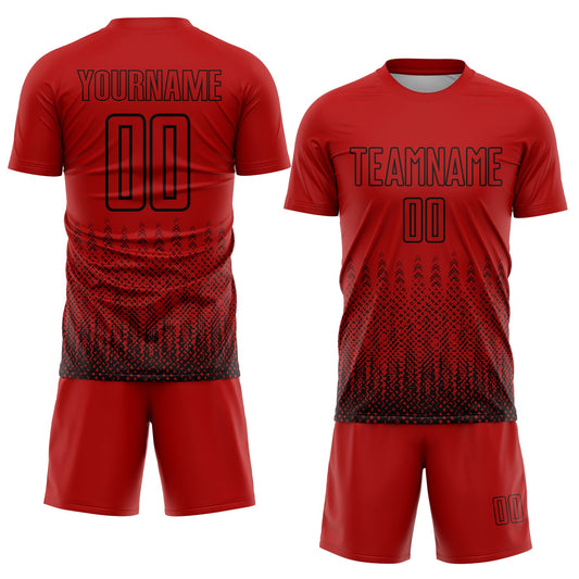 Custom Red Black Geometric Shape Sublimation Soccer Uniform Jersey - Sky-Custom