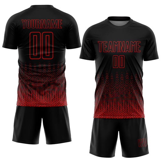Custom Black Red Geometric Shape Sublimation Soccer Uniform Jersey - Sky-Custom