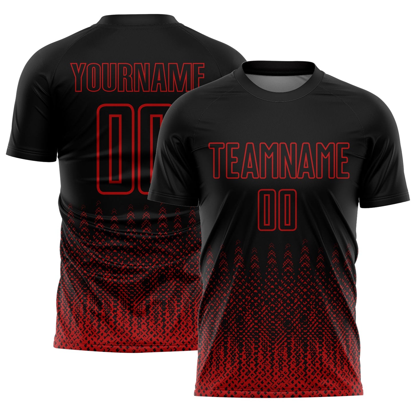 Custom Black Red Geometric Shape Sublimation Soccer Uniform Jersey - Sky-Custom