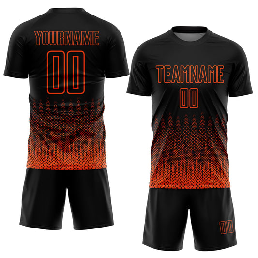 Custom Black Orange Geometric Shape Sublimation Soccer Uniform Jersey - Sky-Custom