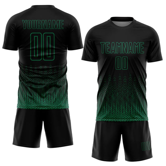 Custom Black Kelly Green Geometric Shape Sublimation Soccer Uniform Jersey - Sky-Custom