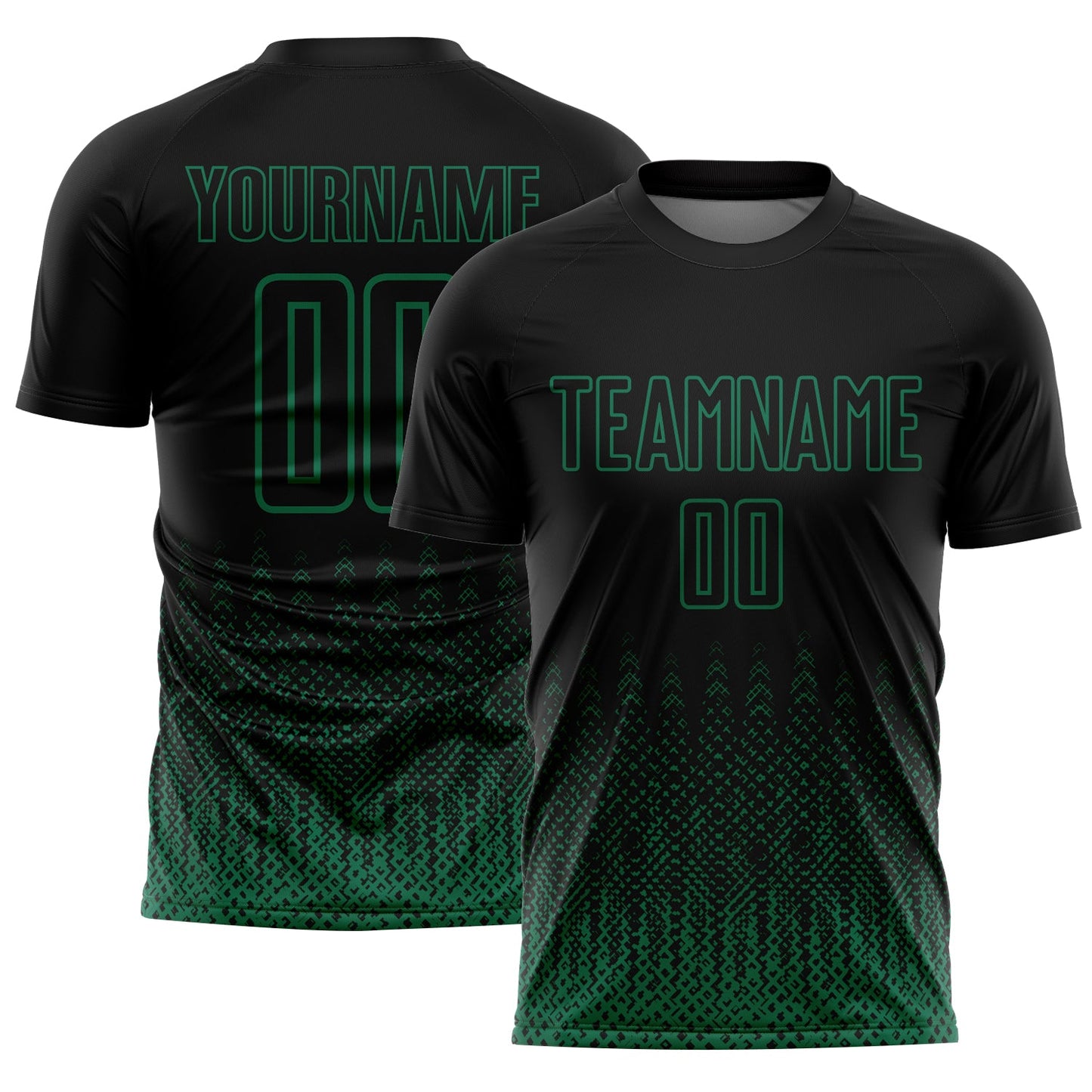 Custom Black Kelly Green Geometric Shape Sublimation Soccer Uniform Jersey - Sky-Custom