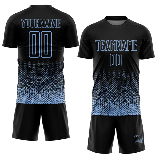 Custom Black Light Blue Geometric Shape Sublimation Soccer Uniform Jersey - Sky-Custom