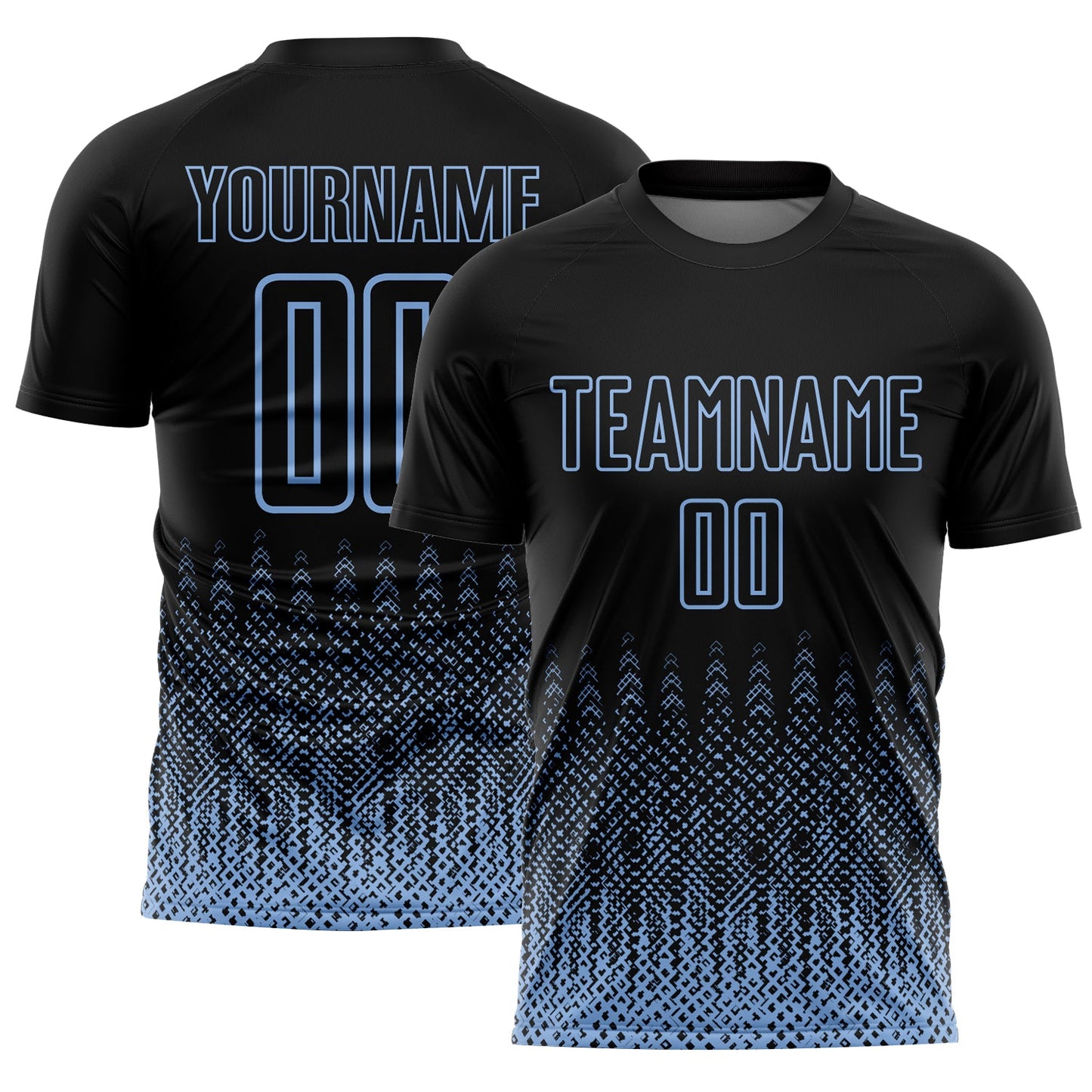 Custom Black Light Blue Geometric Shape Sublimation Soccer Uniform Jersey - Sky-Custom