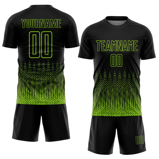Custom Black Neon Green Geometric Shape Sublimation Soccer Uniform Jersey - Sky-Custom