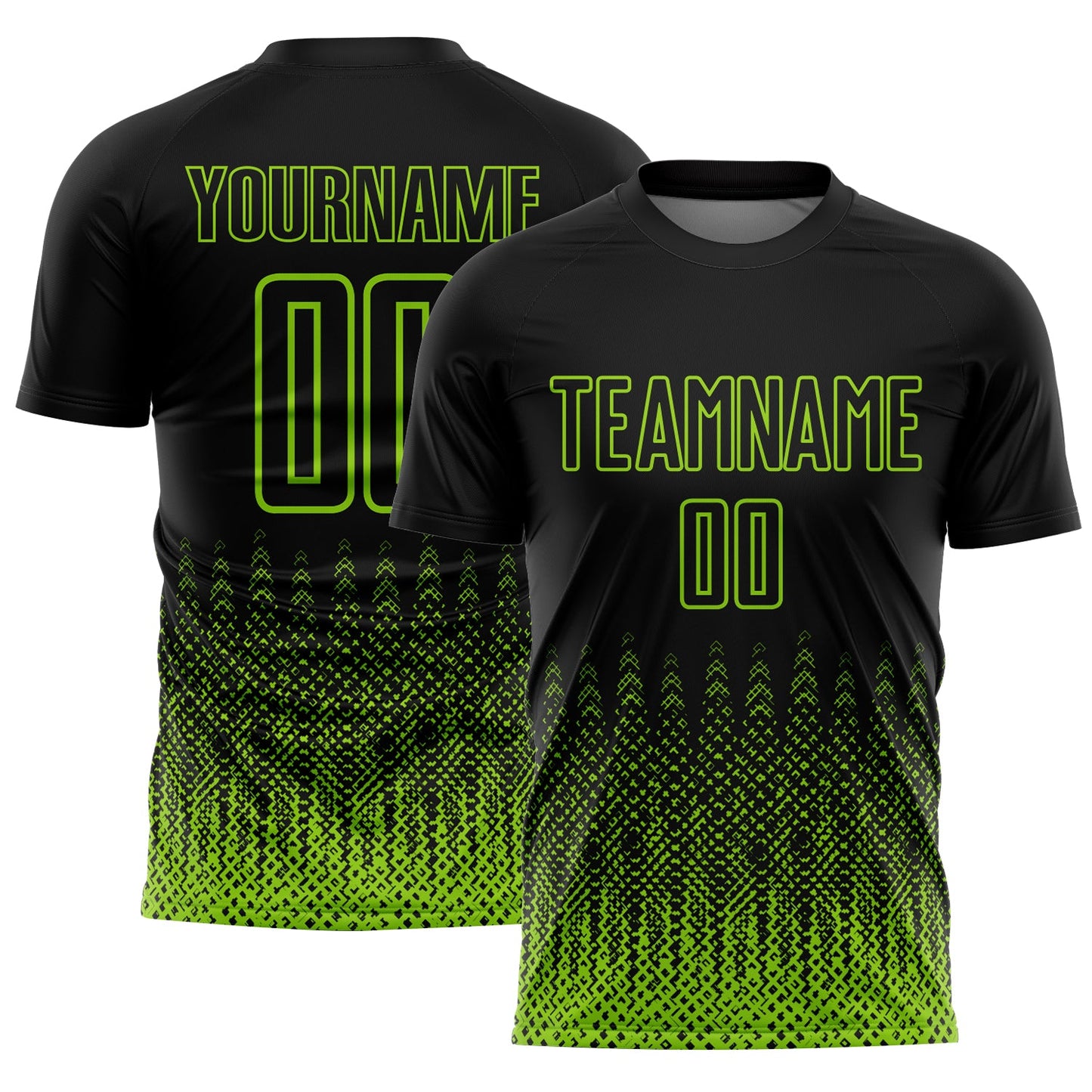 Custom Black Neon Green Geometric Shape Sublimation Soccer Uniform Jersey - Sky-Custom